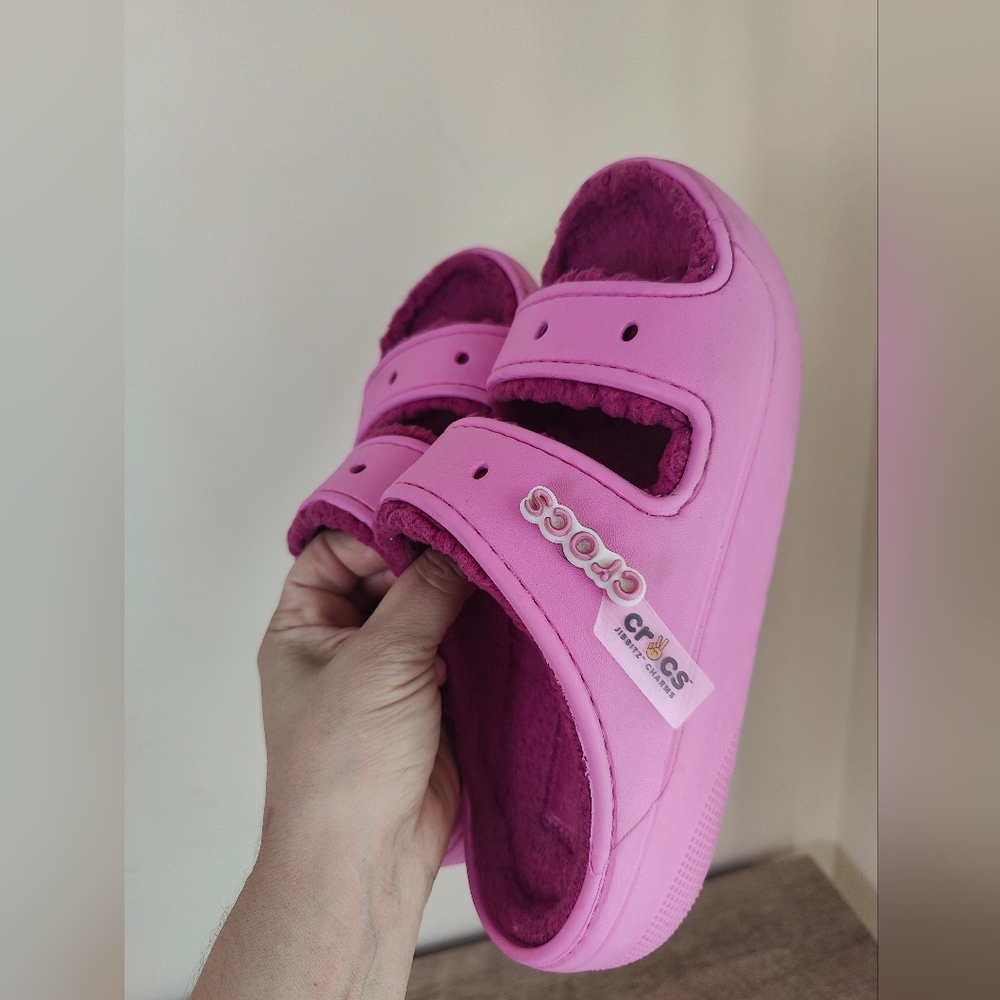 CROCS Bold Pink Plush Sandals - Picture 8 of 10